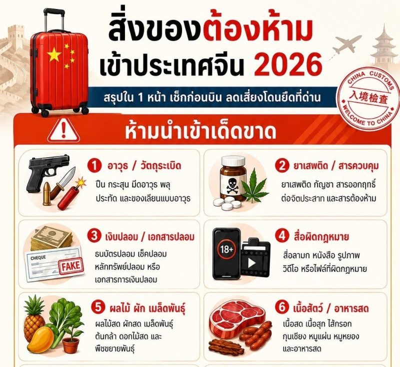 สิ่งของต้องห้ามเข้าประเทศจีน อัปเดตปี 2026!