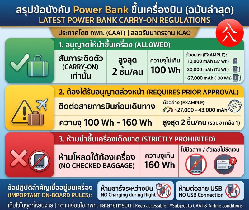 ✈️ กฎการพก Power Bank ขึ้นเครื่องบิน รู้ไว้ก่อนจัดกระเป๋า จะได้ไม่โดนทิ้งที่สนามบิน 🔋